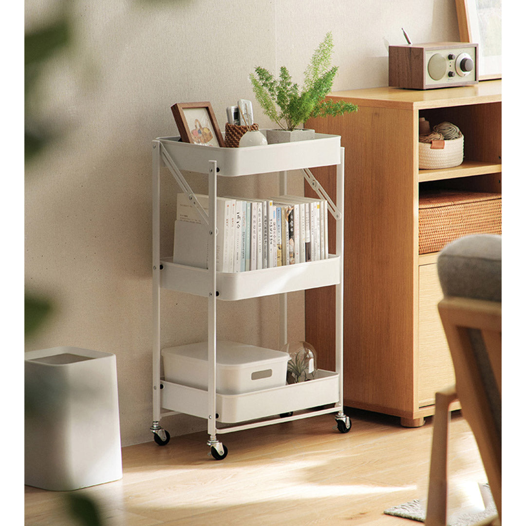 3 Tier Steel White Foldable Kitchen Cart