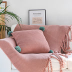 Pink Tassel Fringe Knitted Throw Blanket