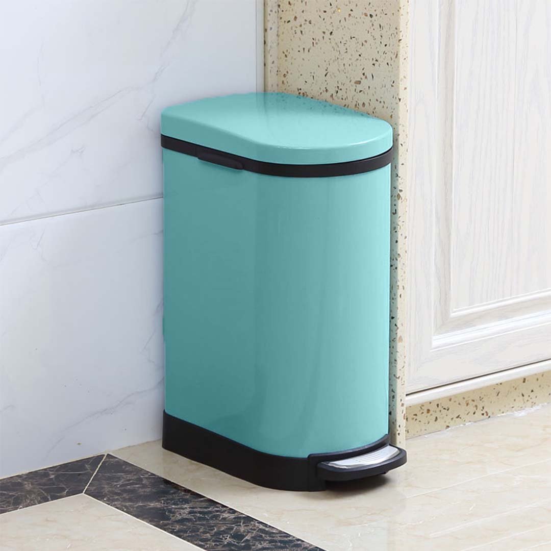 Foot Pedal Stainless Steel Trash Bin 10L U Blue