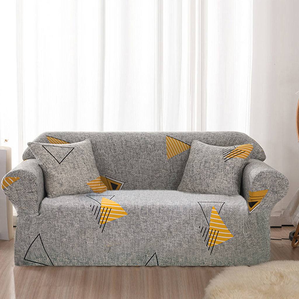 High Stretch 2-Seater Geometric Print Sofa Slipcover
