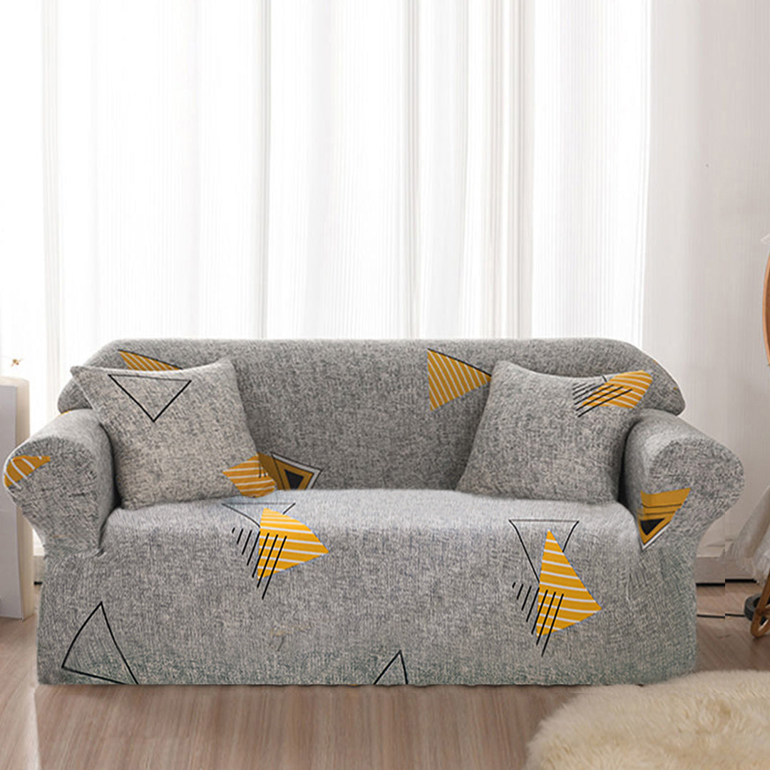 High Stretch 2-Seater Geometric Print Sofa Slipcover