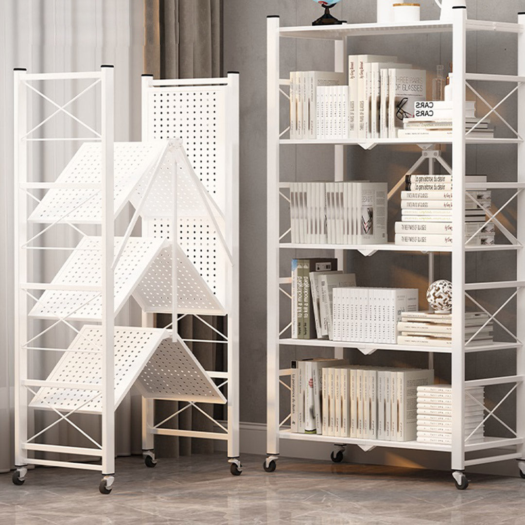 4 Tier White Foldable Display Stand with Wheels