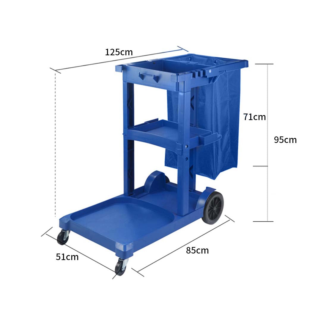 3 Tier Multifunction Janitor Cart and Bag Blue