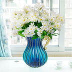 Blue Glass Flower Vase with 10 Bunch 6 Heads Artificial Silk Lilium nanum Set