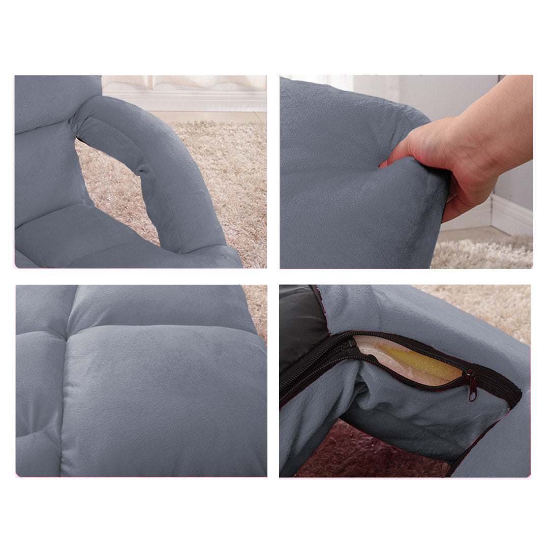 Foldable Floor Recliner Lazy Chair with Armrest Grey