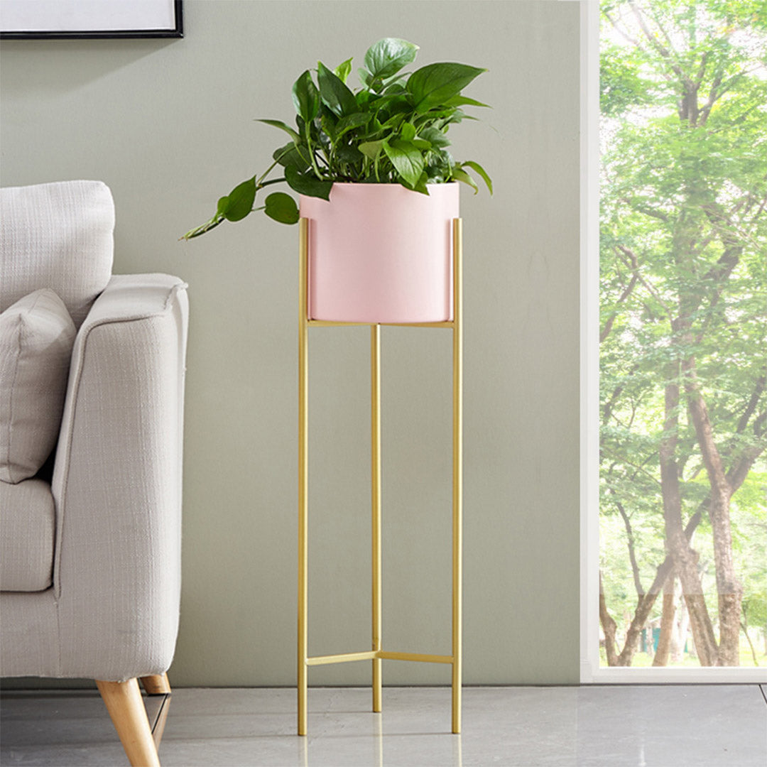 60cm Pink Metal Tiered Plant Pots Holders Foldable Rack