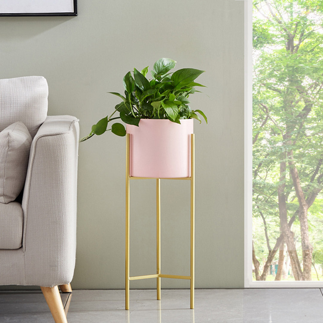 42CM Pink Metal Tiered Plant Pots Holders Foldable Rack