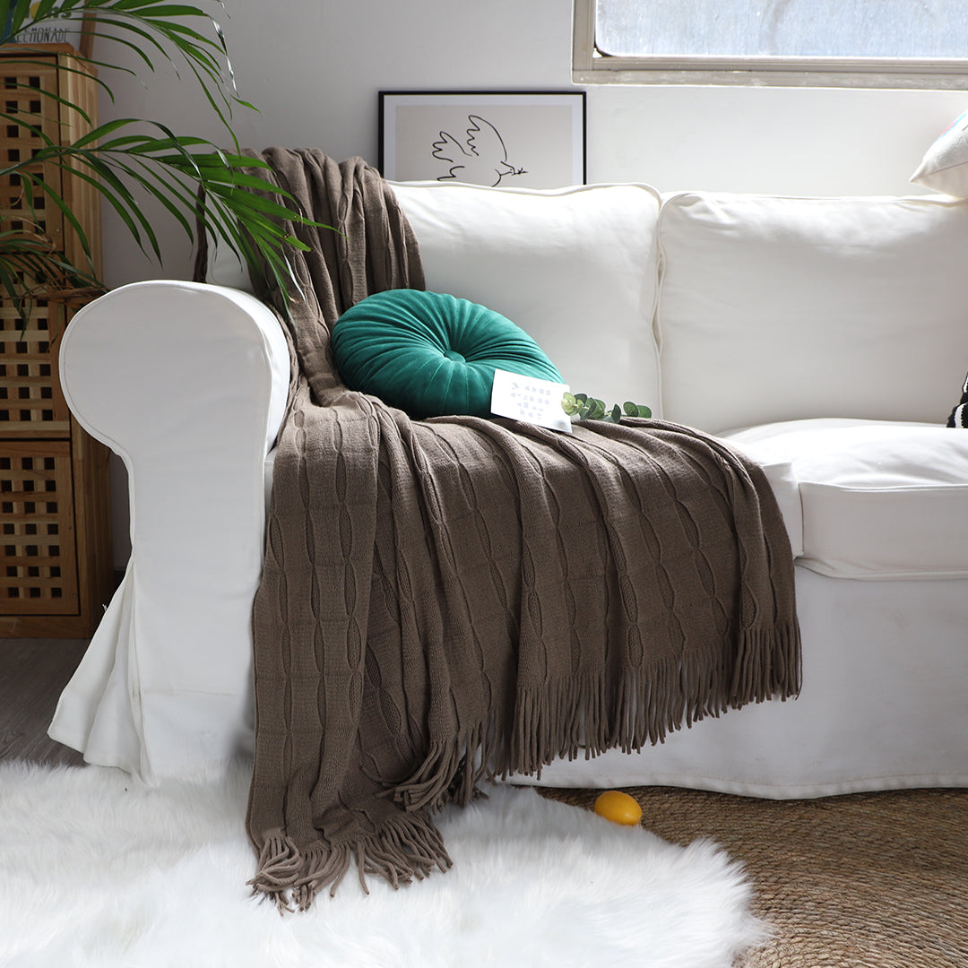 Coffee Textured Knitted Throw Blanket