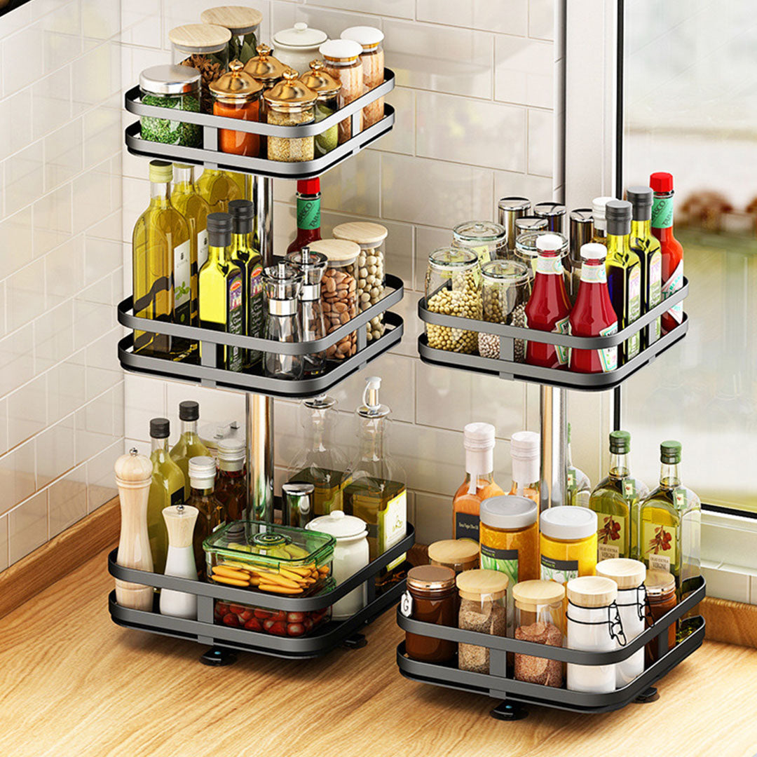 3 Tier Black Square Multi-Function Kitchen Seasoning Organiser Shelf