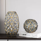 Grey Diamond Cut Glass Flower Vase with Gold Accent