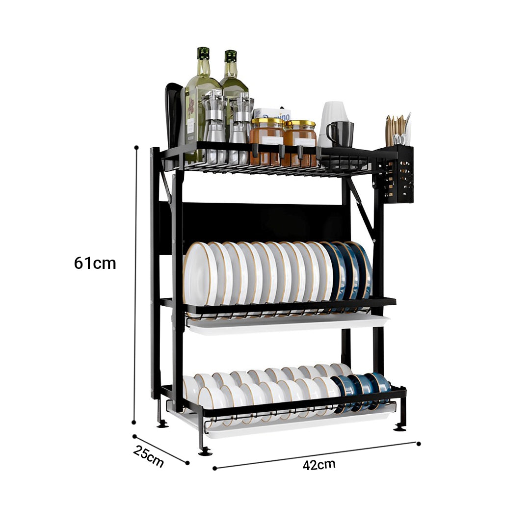 3 Tier Black Dish Drainer Kitchen Organiser