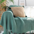 Green Tassel Fringe Knitted Throw Blanket