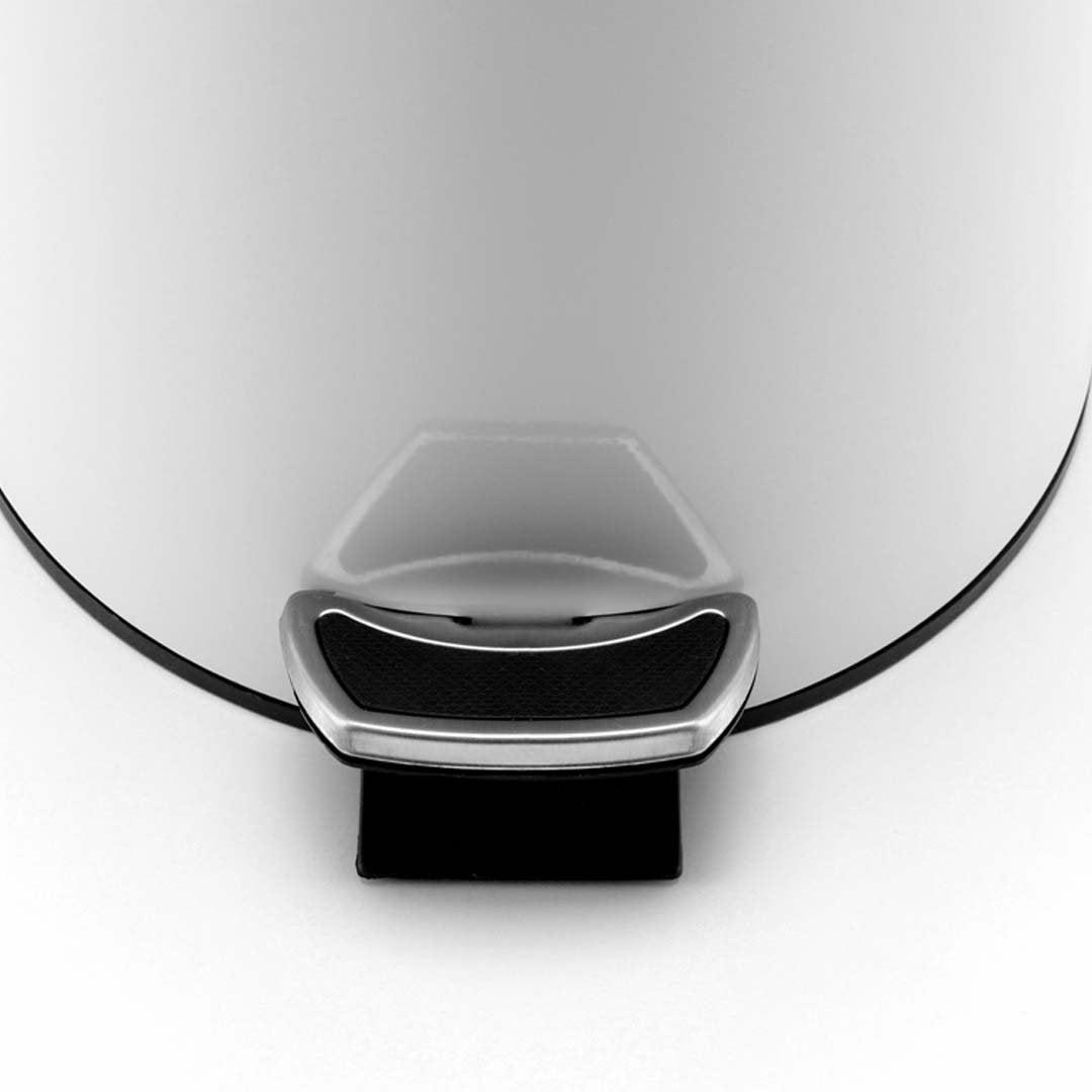 Foot Pedal Stainless Steel Trash Bin Round 12L White