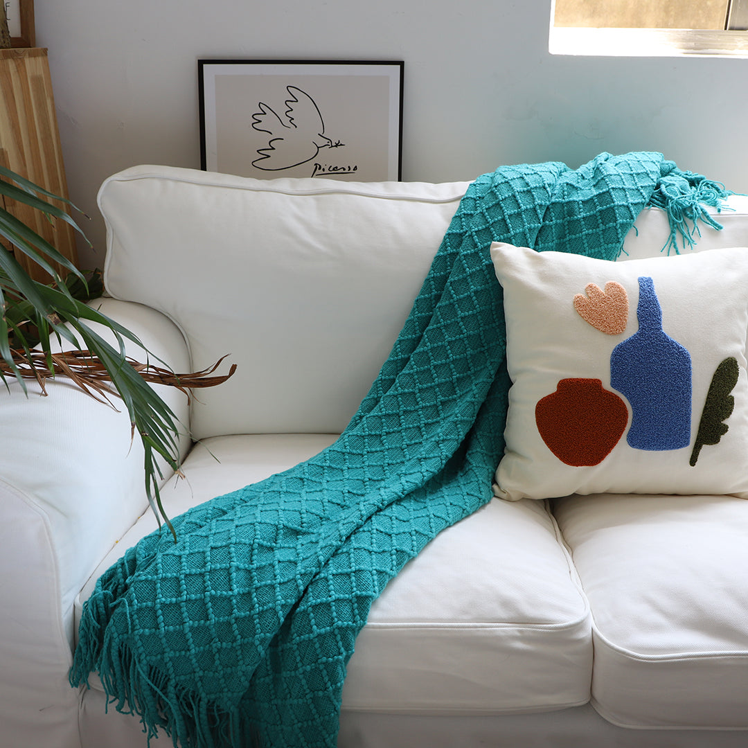 Teal Diamond Pattern Throw Blanket