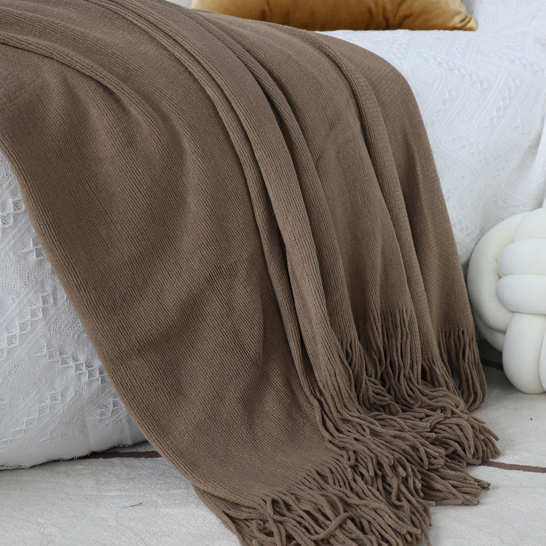 Coffee Acrylic Knitted Throw Blanket