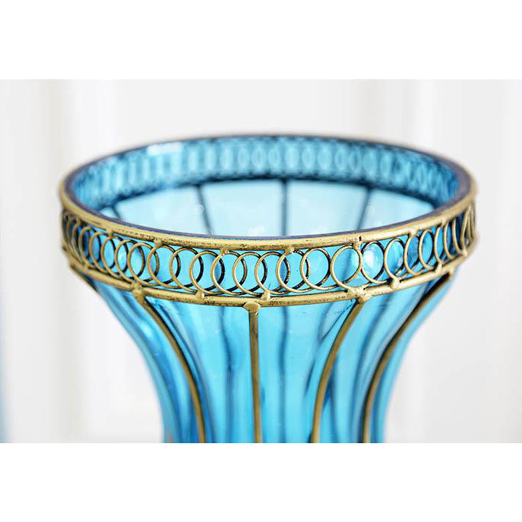 67cm Blue Glass Floor Vase with 10pcs White Artificial Flower Set