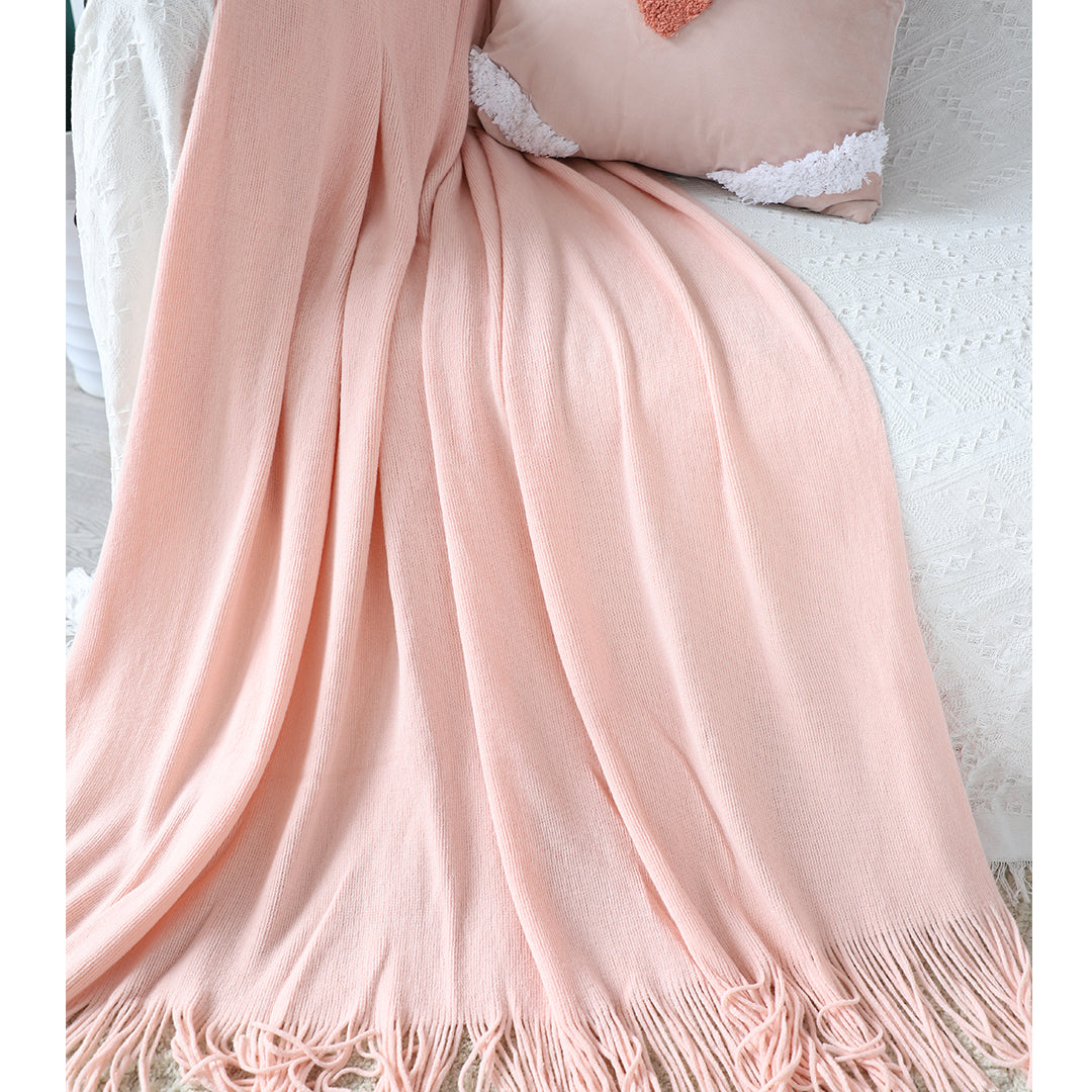 Pink Acrylic Knitted Throw Blanket