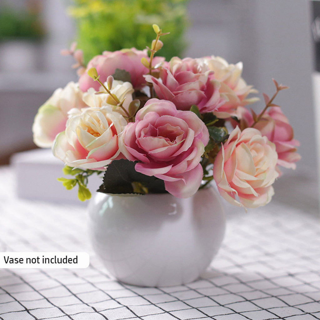 3pcs Artificial Silk with 15 Heads Rose Pink