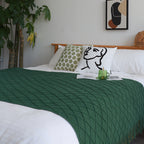Green Diamond Pattern Knitted Throw Blanket