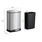 Rectangular 12L Stainless Steel Foot Pedal Recycling Bin for Garbage Silver
