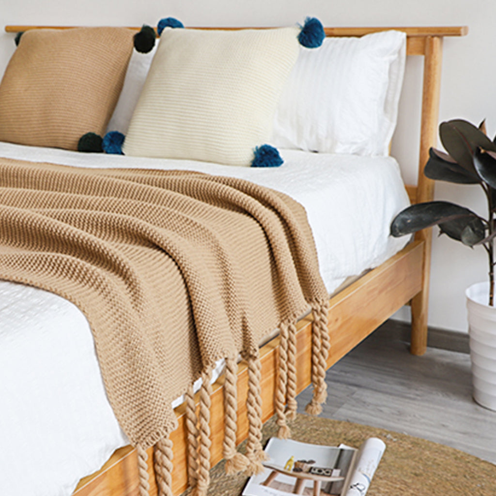 Coffee Tassel Fringe Knitted Throw Blanket