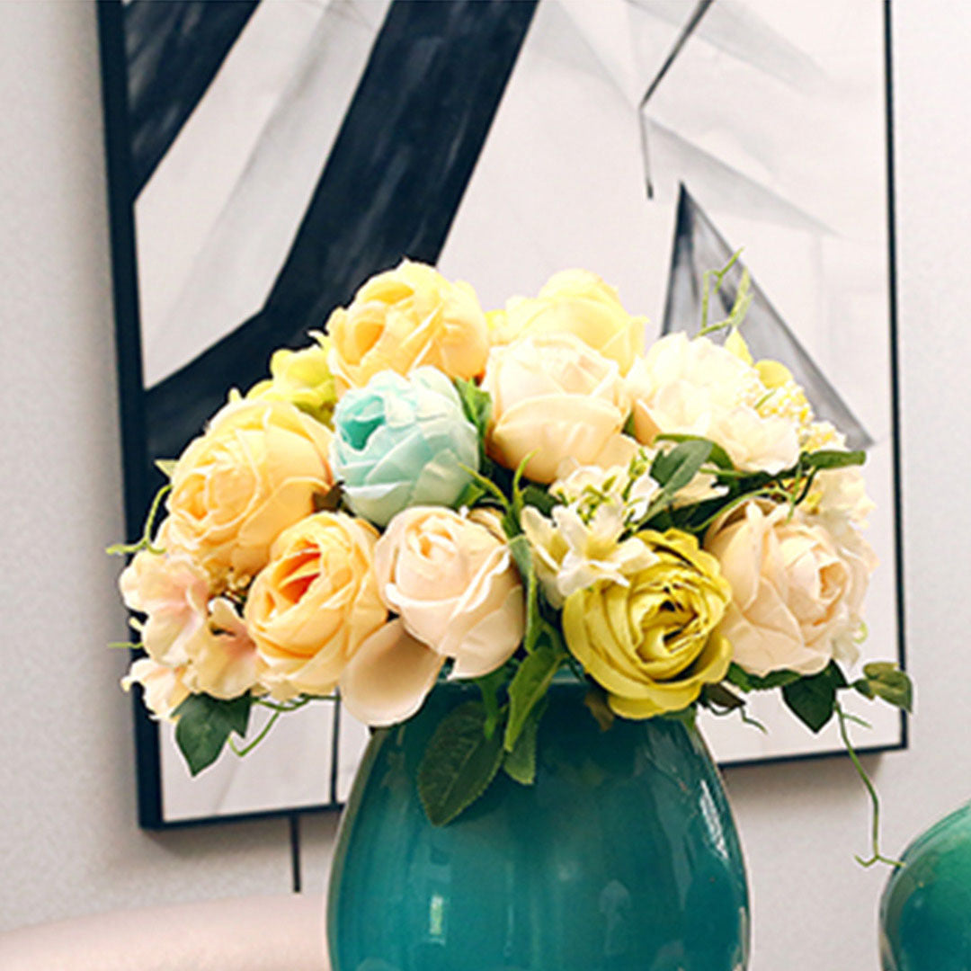 3pcs Artificial Silk with 15 Heads Rose White