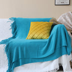 Blue Acrylic Knitted Throw Blanket