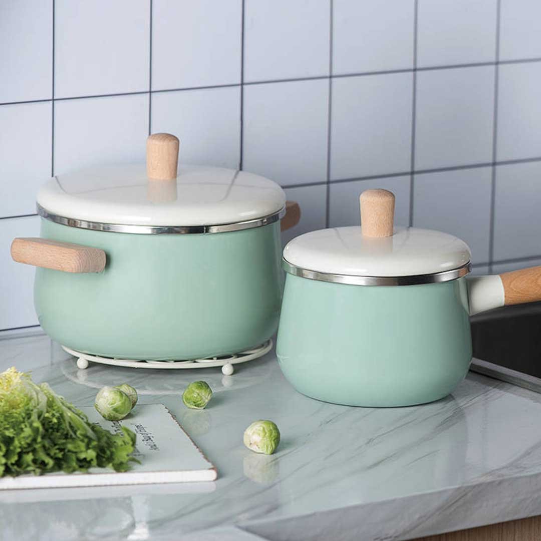 Blue Ceramic Saucepan Stockpot Set