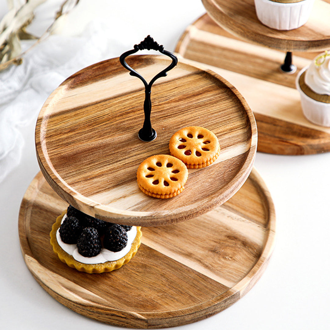 15cm 2 Tier  Brown Round Wooden Acacia board