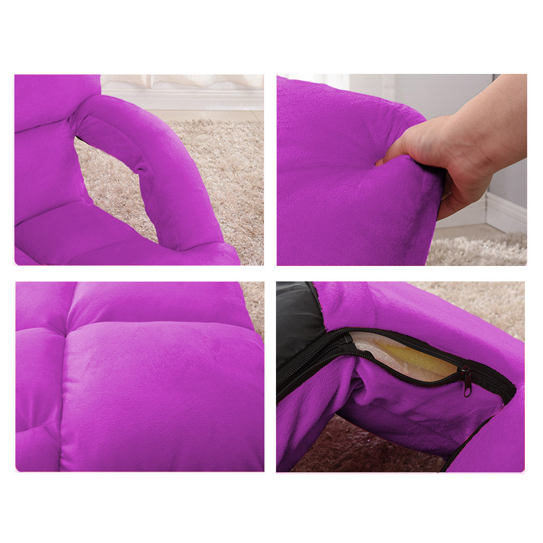 Foldable Floor Recliner Lazy Chair with Armrest Purple