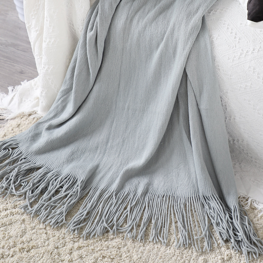Grey Acrylic Knitted Throw Blanket