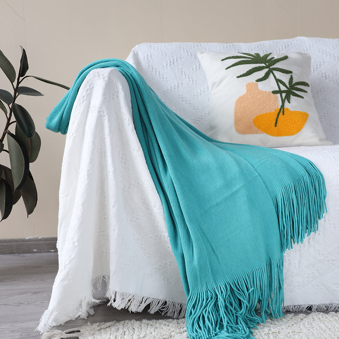 Teal Acrylic Knitted Throw Blanket