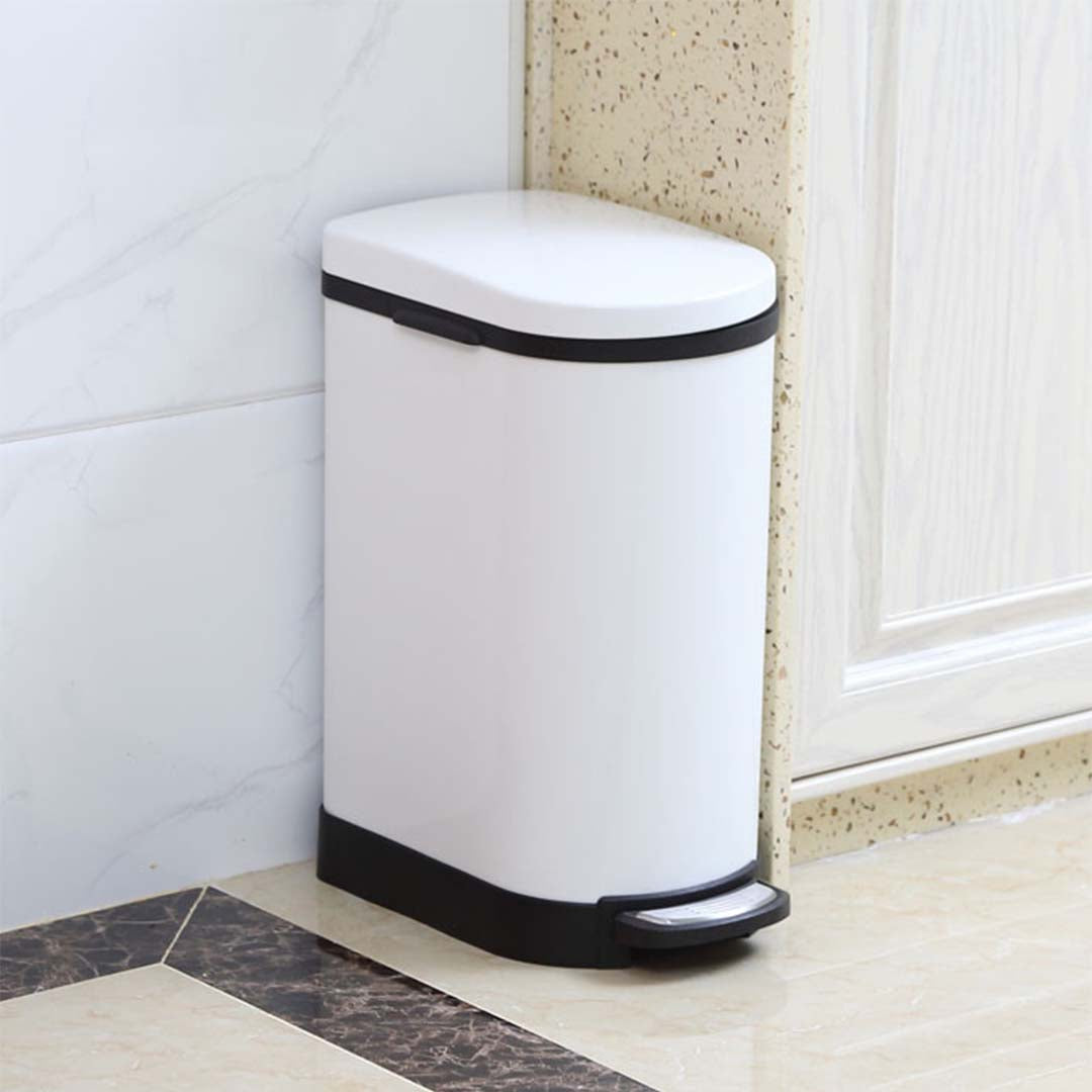 Foot Pedal Stainless Steel Trash Bin 10L U White