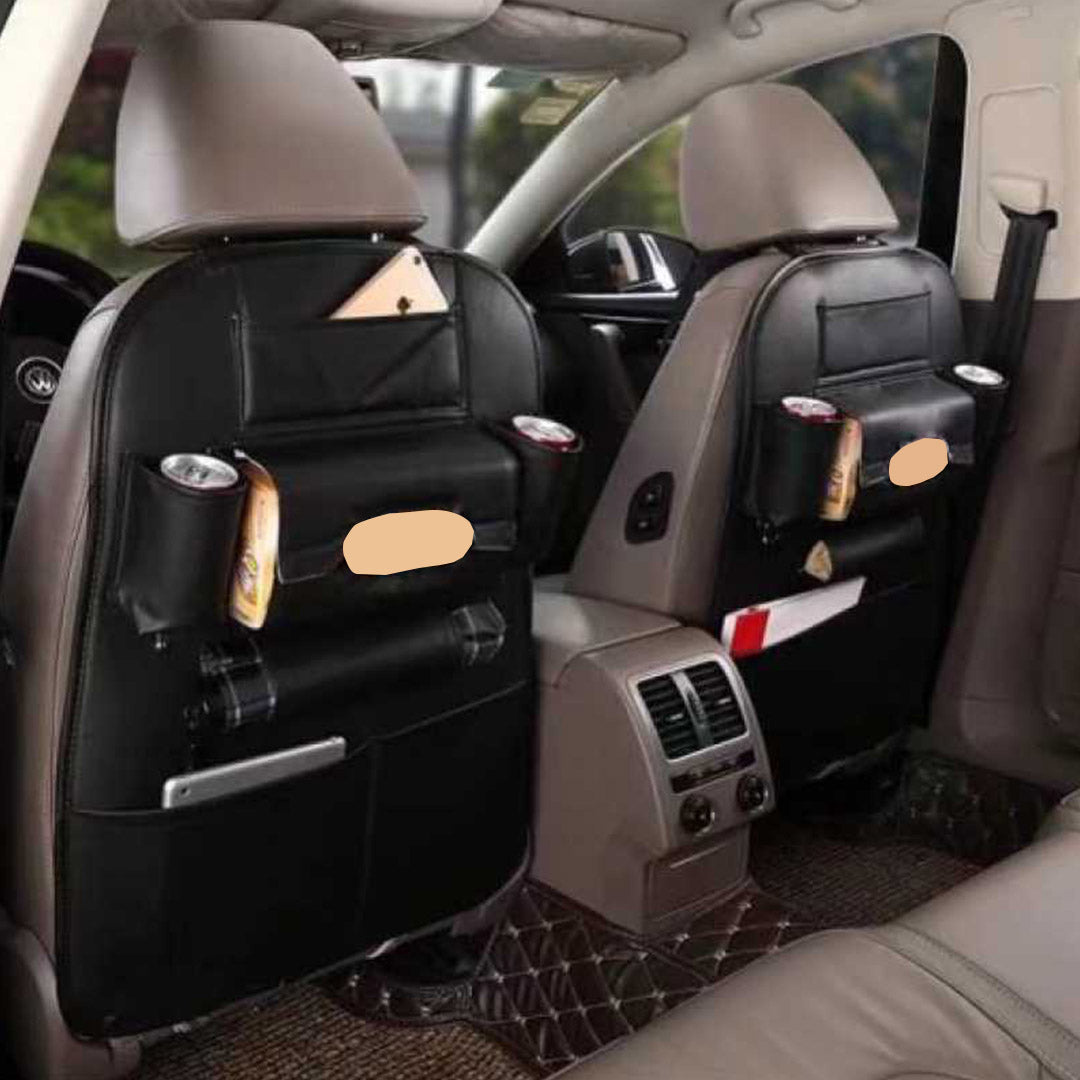 PVC Leather Car Back Seat Multi-Pocket Organizer and iPad Mini Holder Black