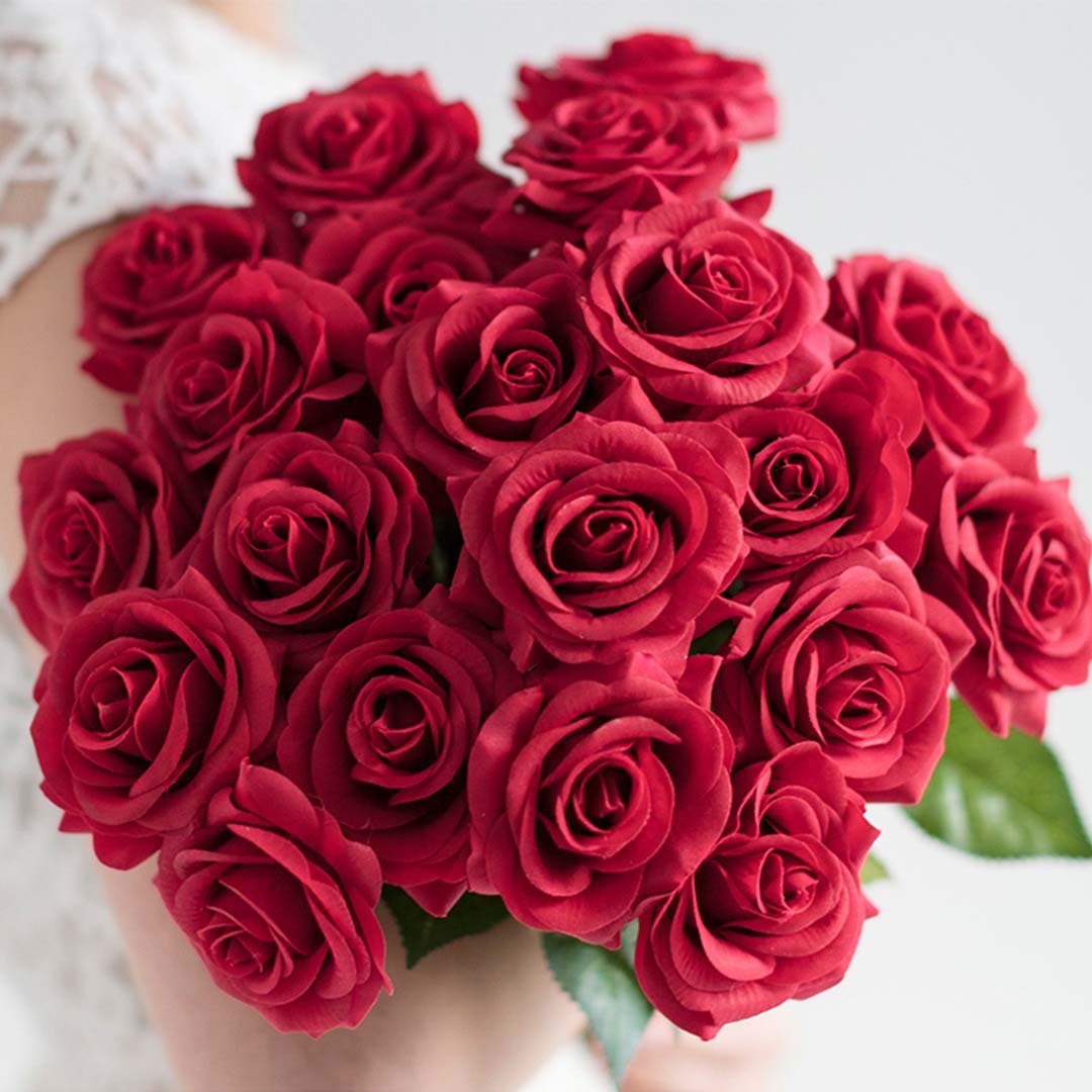 5pcs Artificial Silk Rose Red