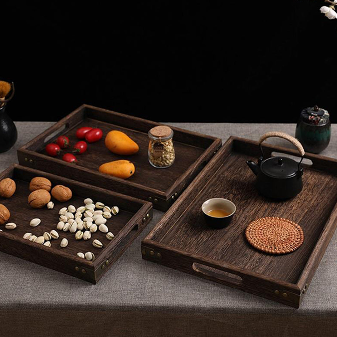 Large Walnut Rectangle Wooden Tray