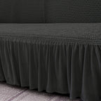 Dark Grey Colored 3- Seater Sofa Cover with Ruffled Skirt