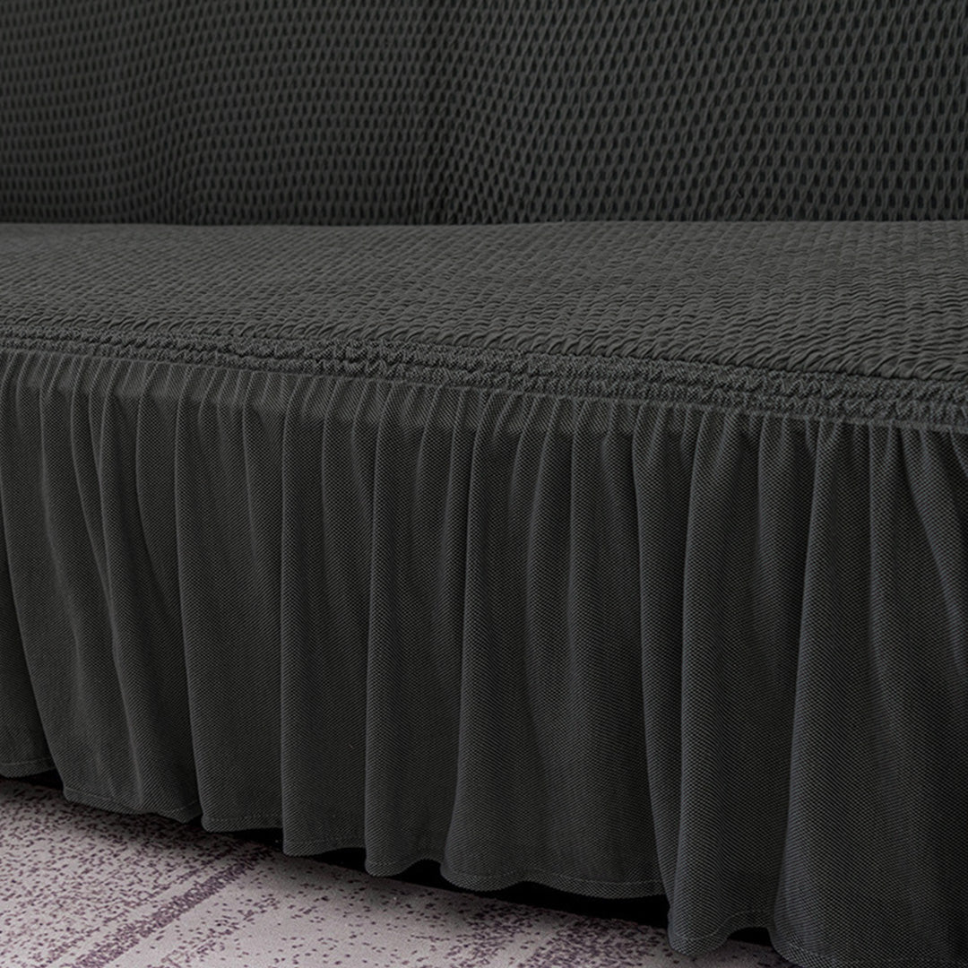 Dark Grey Colored 3- Seater Sofa Cover with Ruffled Skirt