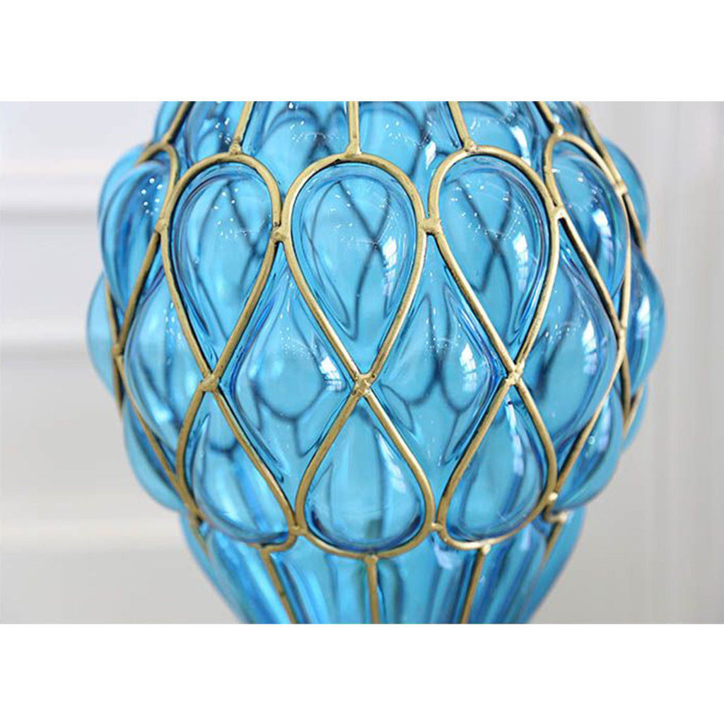 67cm Blue Glass Floor Vase with 10pcs White Artificial Flower Set