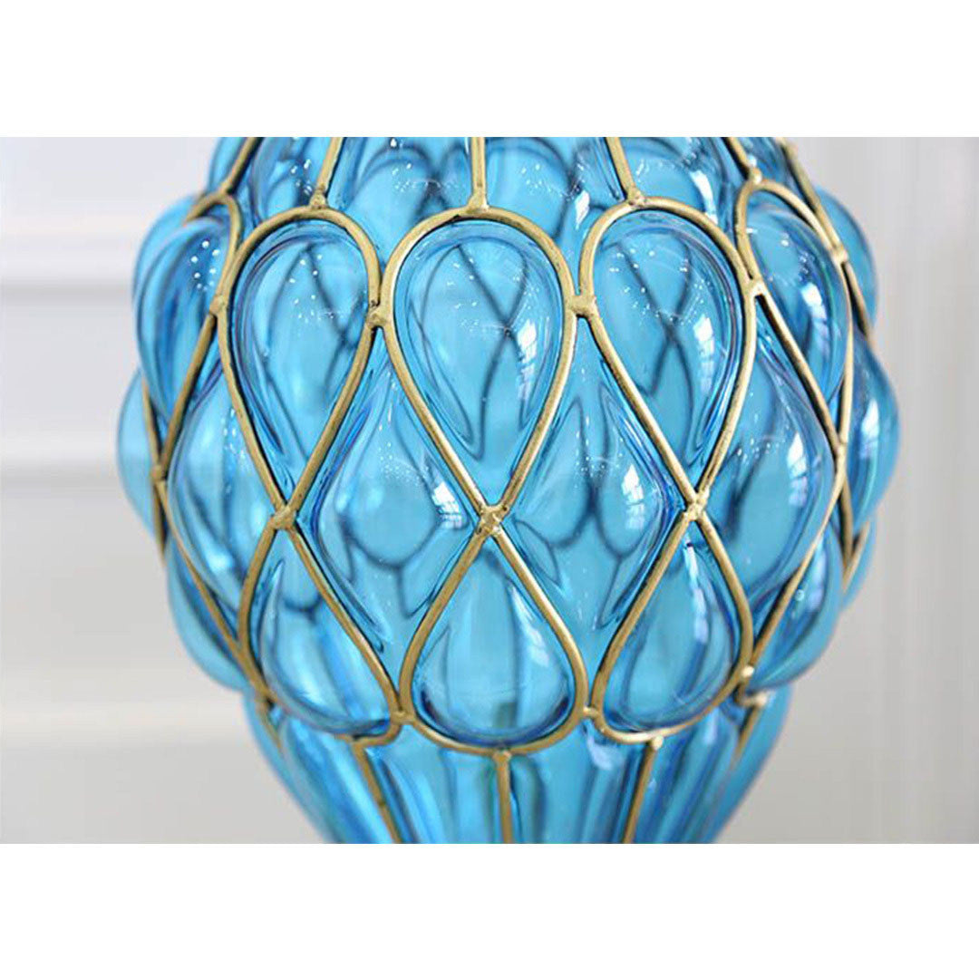 67cm Blue Glass Floor Vase with 10pcs White Artificial Flower Set
