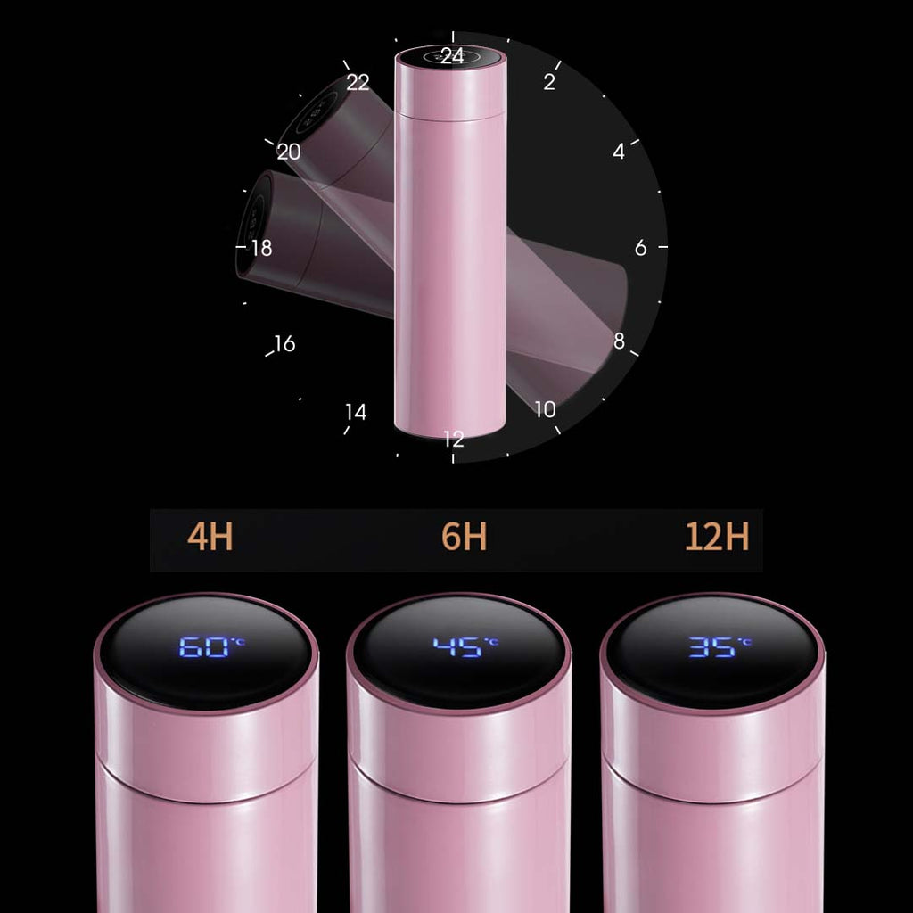 500ML Smart Thermometer Bottle Vacuum Flask Pink