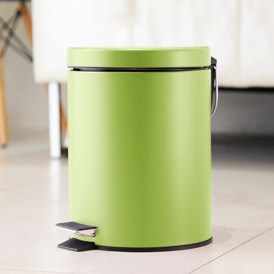 Foot Pedal Stainless Steel Trash Bin Round 12L Green