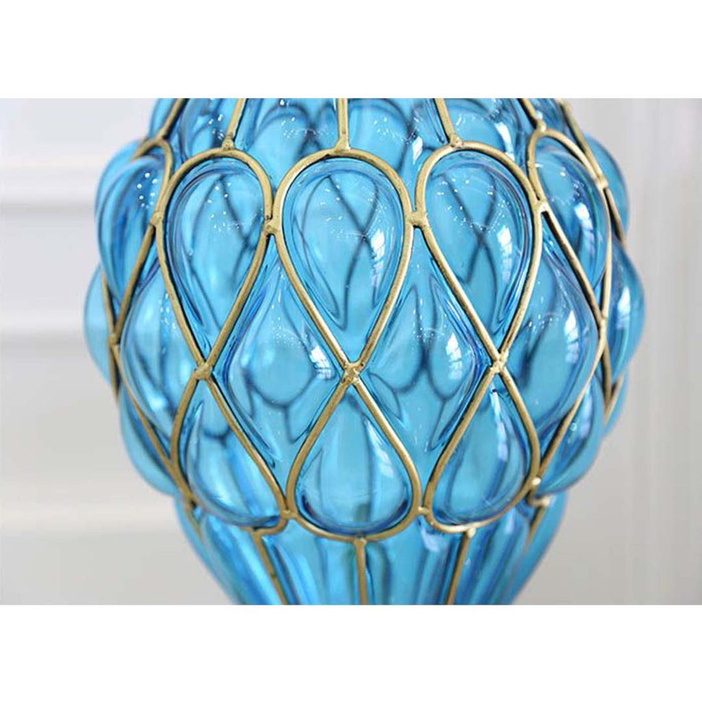67cm Blue Glass Floor Vase and 12pcs Pink Artificial Flower Set