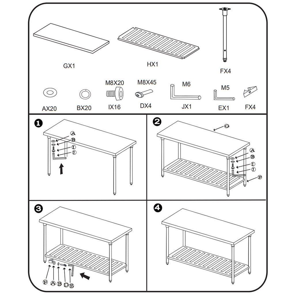 Commercial Catering Stainless Steel Work Bench 100*70*85cm