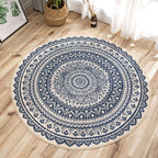Dark Blue Carpet Soft Linen Bohemian Non-Slip Round Rug