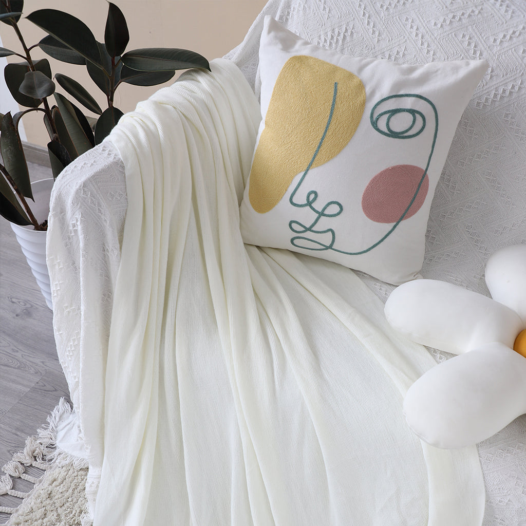 White Acrylic Knitted Throw Blanket