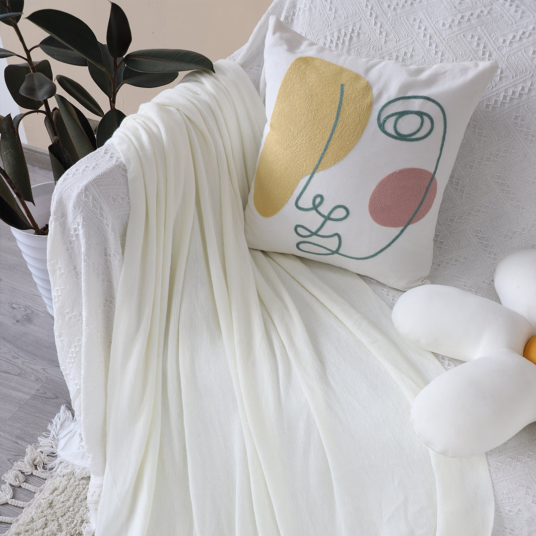 White Acrylic Knitted Throw Blanket