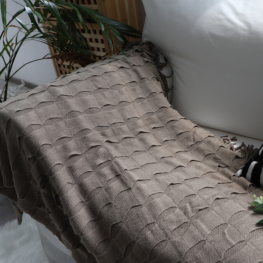 Coffee Textured Knitted Throw Blanket