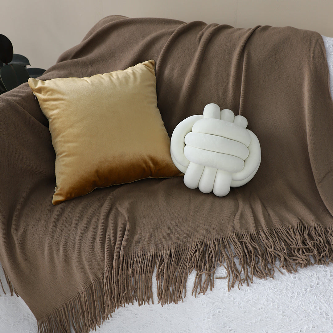 Coffee Acrylic Knitted Throw Blanket