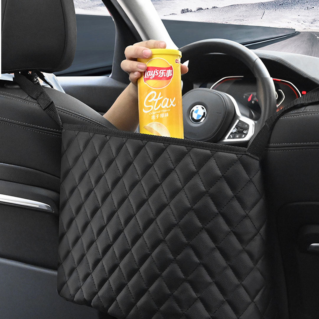 Black Leather  Multi-Purpose Back Seat Interior Accessories Bag